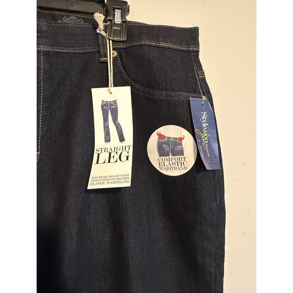 Style & Co. Women Jeans Dark Blue Solid Stretch Straight Leg Tummy Control 18WP - Picture 3 of 8